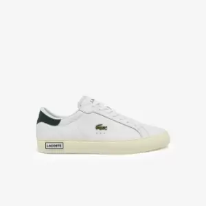 Image of Lacoste Mens Powercourt Smooth Leather Trainers Size 9 UK White & Dark Green