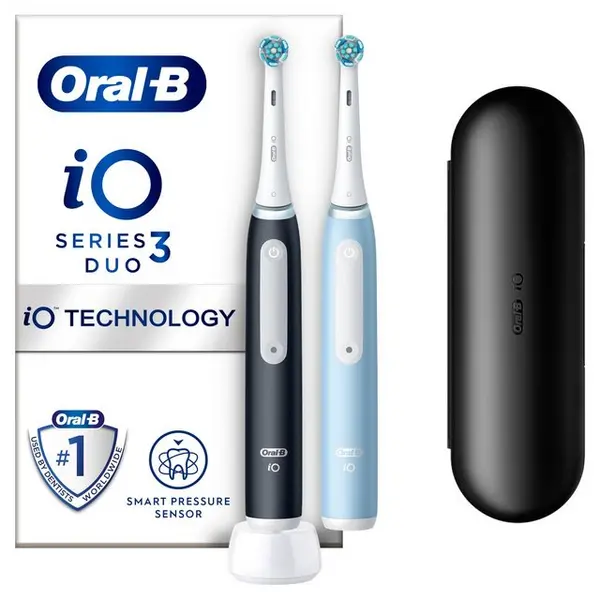 Image of Oral B iO 3 Duo Pack Black & Blue Electric Toothbrush 2Pcs
