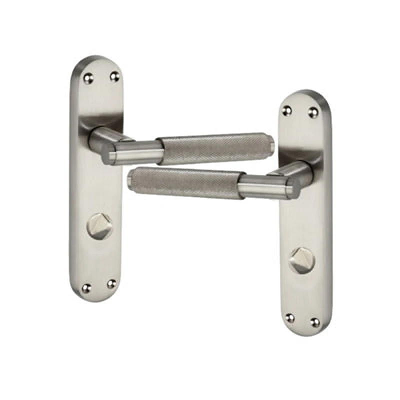 Image of Spira Brass Connaught Knurled Lever On Backplate Privacy Satin Nickel