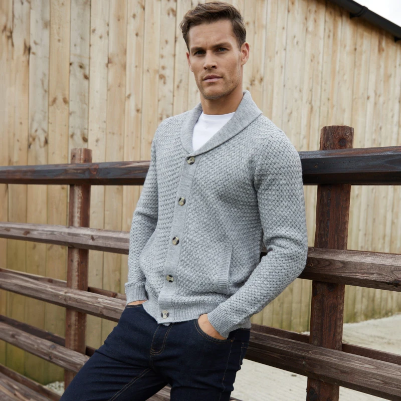 Image of Threadbare Threadbare Men 'Lindow' Shawl Collar Knitted Cardigan in Grey Size: Small Grey S Male 7625914435590