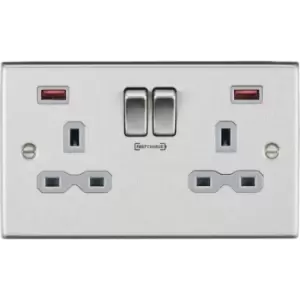 Image of Knightsbridge - 13A 2G dp Switched Socket with Dual usb fastcharge ports (a + a) - Brushed Chrome with grey insert 230V IP20
