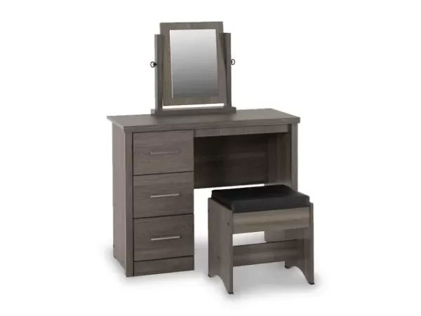 Image of Seconique Lisbon Black Wood Grain 3 Drawer Dressing Table Set with Mirror