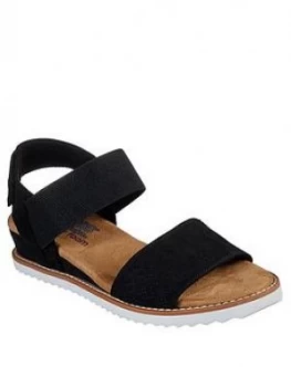 Image of Skechers Desert Kiss Stretch Quarter Strap Wedge Sandal Black