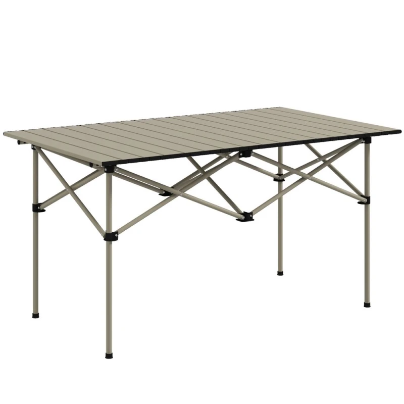 Image of Outsunny Portable Folding Camping Table w/ Roll Up Aluminium Top Carry Bag Khaki - Outsunny 5056725522742