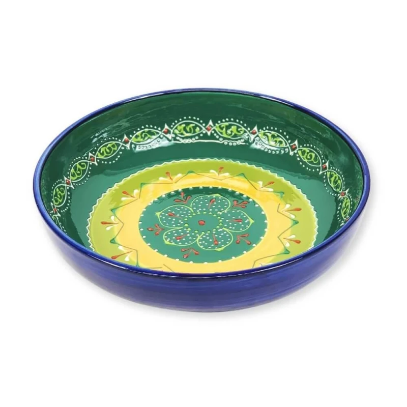 Image of Verano Spanish Ceramics Classic Spanish Hand Painted Kitchen Dining Decor Large Bowl (Diam) 30cm Orange/Green Multicolor Unisex