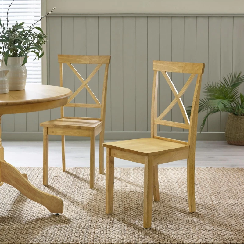 Image of FurnitureboxUK FurnitureboxUK Millford x2 Solid Wood Crossback Dining Chairs in Light Oak Light Oak One Size Unisex 5056784304808