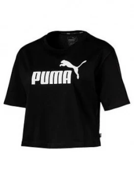 Image of Puma Ess+ Cropped Logo T-Shirt - Black