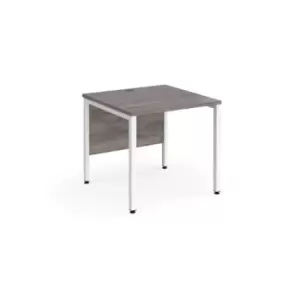 Image of Maestro 25 straight desk 800mm x 800mm - white bench leg frame and grey oak top