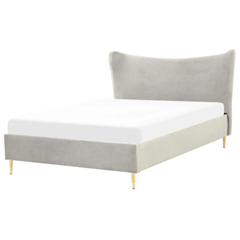 Image of Beliani Bed Velvet Chaleix 140 X 200 Cm (Eu Double) Light Grey
