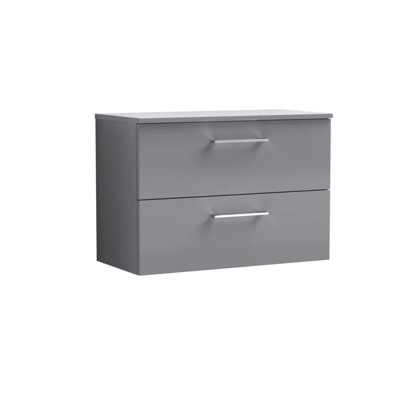Image of Balterley Level 800mm Wall Hung 2 Drawer Vanity Unit with Worktop - Satin Grey Grey Unisex
