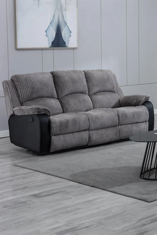 Image of More4Homes Postana 3 Seater Manual High Back Jumbo Cord Fabric Recliner Sofa Grey