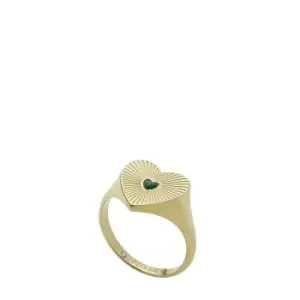 Image of Fossil Gold Tone Green Malachite Heart Signet Ring - K