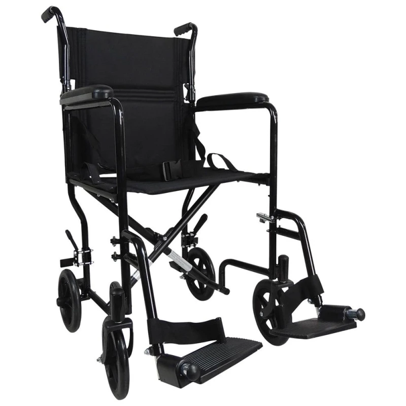 Image of Loops Lightweight Steel Compact Attendant Propelled Transit Wheelchair - Black Black