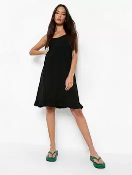 Image of Boohoo Strappy Tiered Smock Dress - Black, Size 8, Women