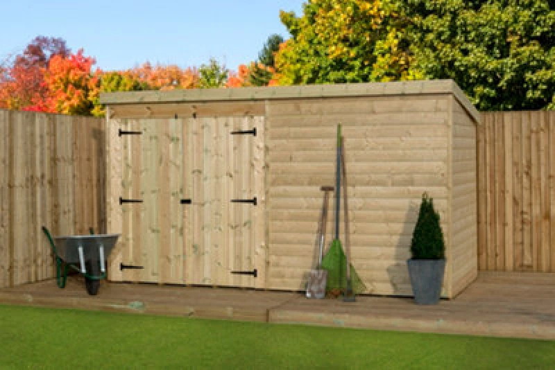 Image of Empire Sheds Empire 4000 Pent 14X3 Pressure Treated Tongue And Groove Wooden Garden Shed Double Door Left (14' X 3' / 14ft X 3ft) (14X3)