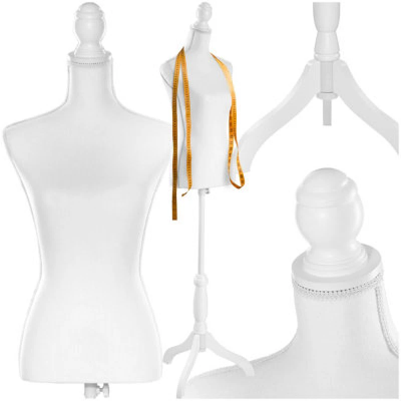 Image of tectake Tailors Dummy - Female Mannequin Torso With Wooden Stand in White Size: Medium White Unisex Medium