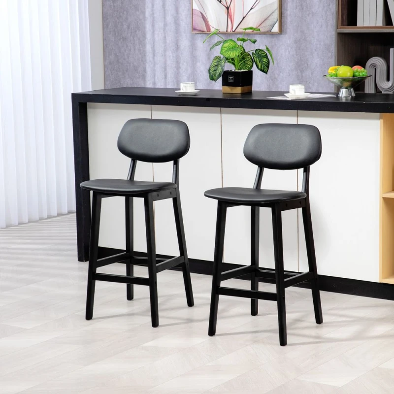 Image of HOMCOM Breakfast Bar stools Set of 2 w/ PU Leather Cover 83A-124V70BK