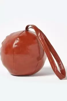 Image of Brown Round Faux Leather Door Stop