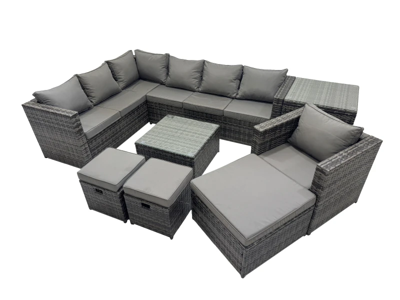 Image of Fimous Patio Furniture Sets with Corner Sofa Chair Side Table 3 Footstools in Dark Grey Dark Grey Unisex