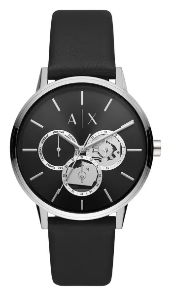 Image of Armani Exchange Black Leather Strap Watch