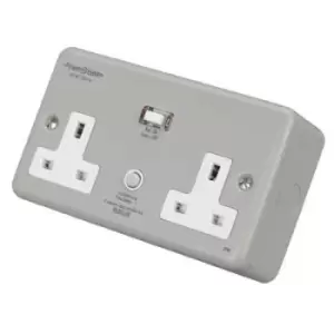 Image of Powerbreaker 13A Dp 2 Gang Unswitched Passive Type A Rcd Socket Metal Clad - H22-MP