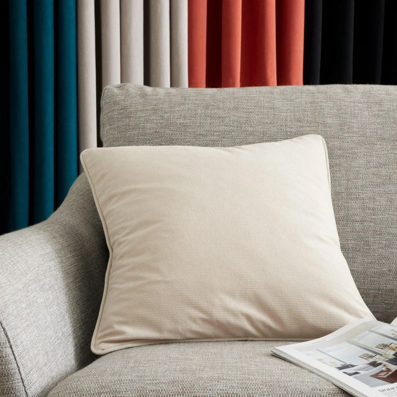 Image of Catherine Lansfield Wilson Velvet Filled Cushion 45cm x 45cm Natural