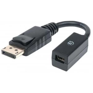 Image of Manhattan DisplayPort to Mini DisplayPort Adapter Cable 4K@60Hz 15cm Male to Female DP With Latch Bi-Directional Fully Shielded Black Lifetime Warrant