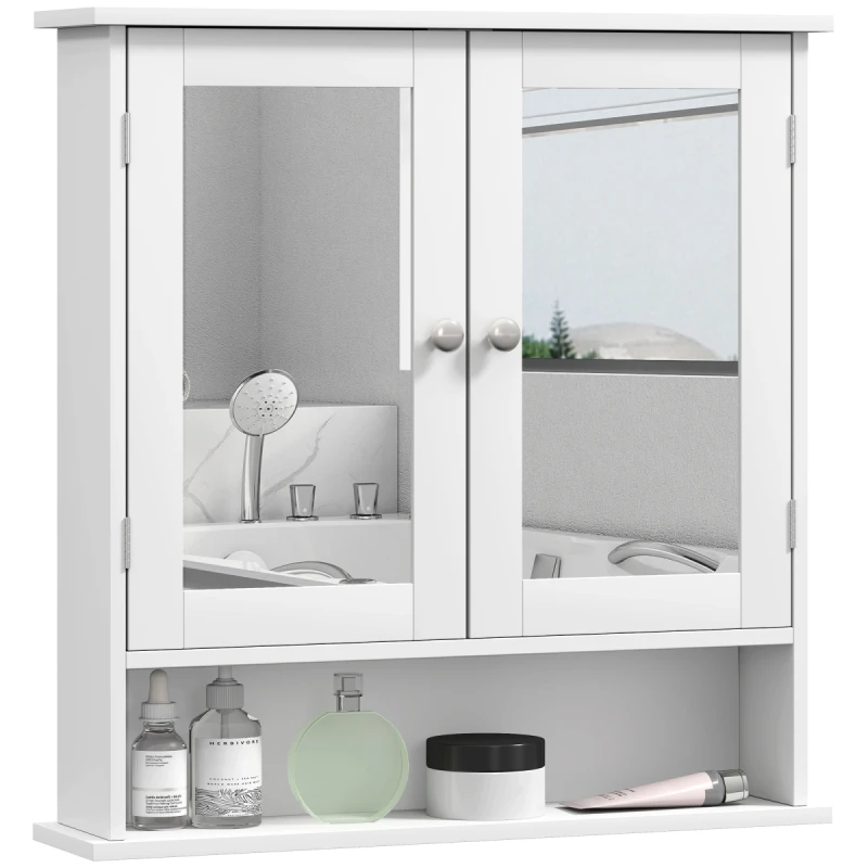 Image of kleankin Wall Mounted Mirror Cabinet W/ Double Mirror Doors & Adjustable Shelf, White 834-330V00WT