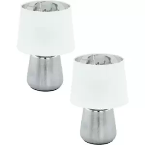 Image of 2 PACK Table Lamp Colour Silver Base Shade White & Silver Fabric E14 1x 40W