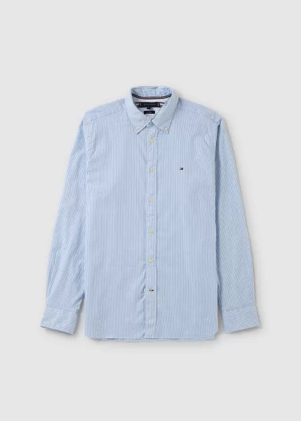 Image of Tommy Hilfiger Mens Core 1985 Flex Oxford Shirt In Copenhagen Blue/White