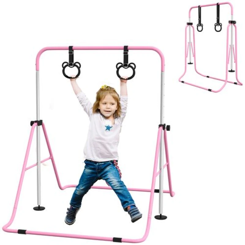 Image of HOMCOM Adjustable Height Foldable Kids Gymnastics Bar with Non-Slip Mats - Pink TJ Hughes 5056725563776