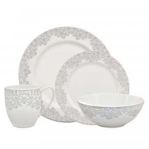 Image of Denby Monsoon Filigree Silver 16 Piece Tableware Set