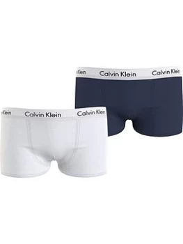 Image of Calvin Klein Boys 2 Pack Logo Waist Trunks - White/Navy, Size Age: 10-12 Years