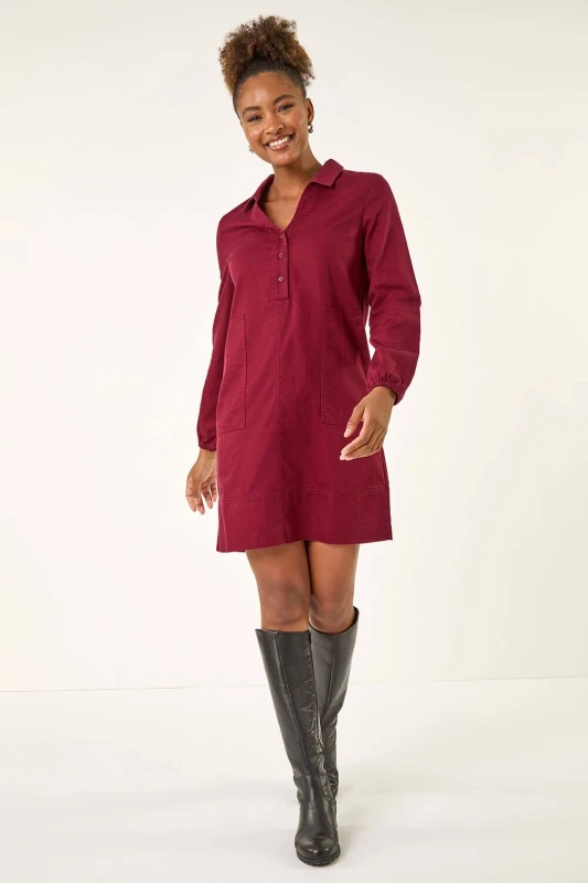 Image of Roman Womens Collared Shift Shirt Dress in Wine Size: 12 Wine Female 12