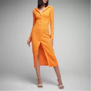 Image of Missguided Textured Midi Shirt Dress - Orange