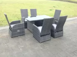 Image of Fimous 6 Seater Outdoor Dark Grey Wicker Rattan Lounge Complete Sofa Set with Rectangular Table