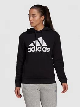 Image of adidas Essentials Big Logo Fleece Hoodie - Black/White, Size 2XL, Women