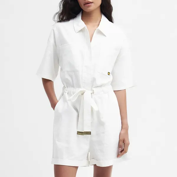 Image of Barbour International Rosell Linen and Cotton-Blend Playsuit - UK 10 White Playsuits and Jumpsuits female LDR0760WH11 UK 10