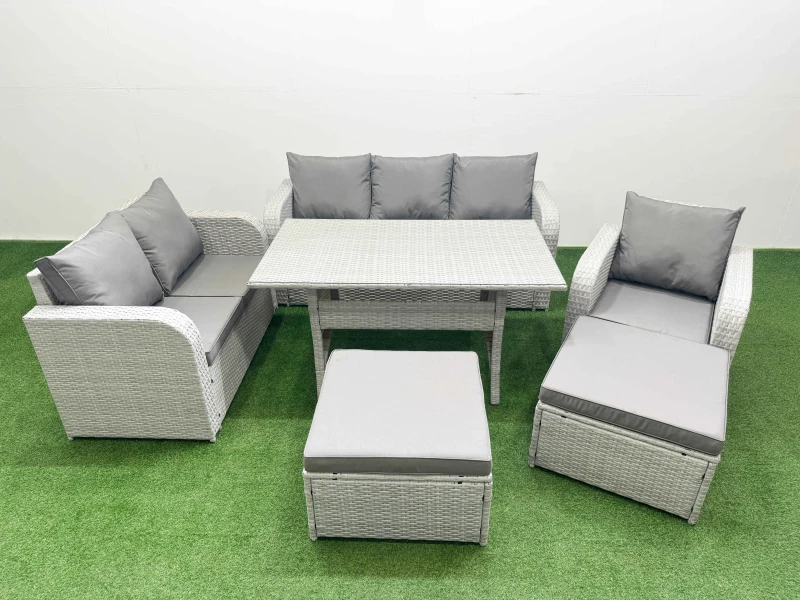 Image of Fimous Patio PE Wicker 8 Seater Outdoor Rattan Furniture Sofa Sets with Rectangular Dining Table Reclining Chair Loveseat Sofa 3 Seater Sofa 2 Big Foo