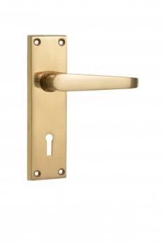 Image of Wickes Rome Victorian Straight Locking Door Handle - Polished Brass 1 Pair