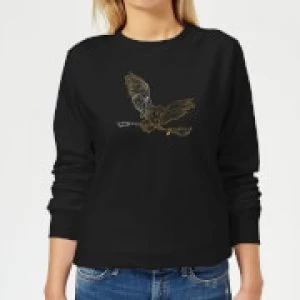 Image of Harry Potter Hedwig Broom Gold Womens Sweatshirt - Black - M