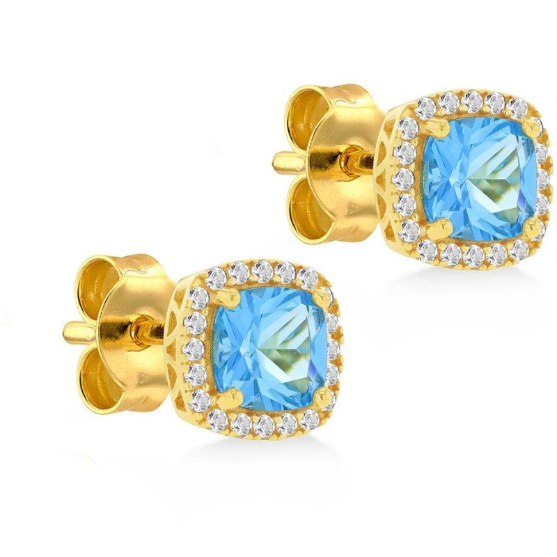 Image of Be You 9ct Gold Square Topaz and CZ Stud Earrings Yellow Gold female One Size
