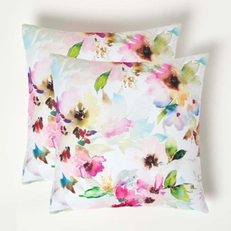 Image of Homescapes Multicolour Flowers Outdoor Cushion 45 x 45 cm, Set of 2 Multi