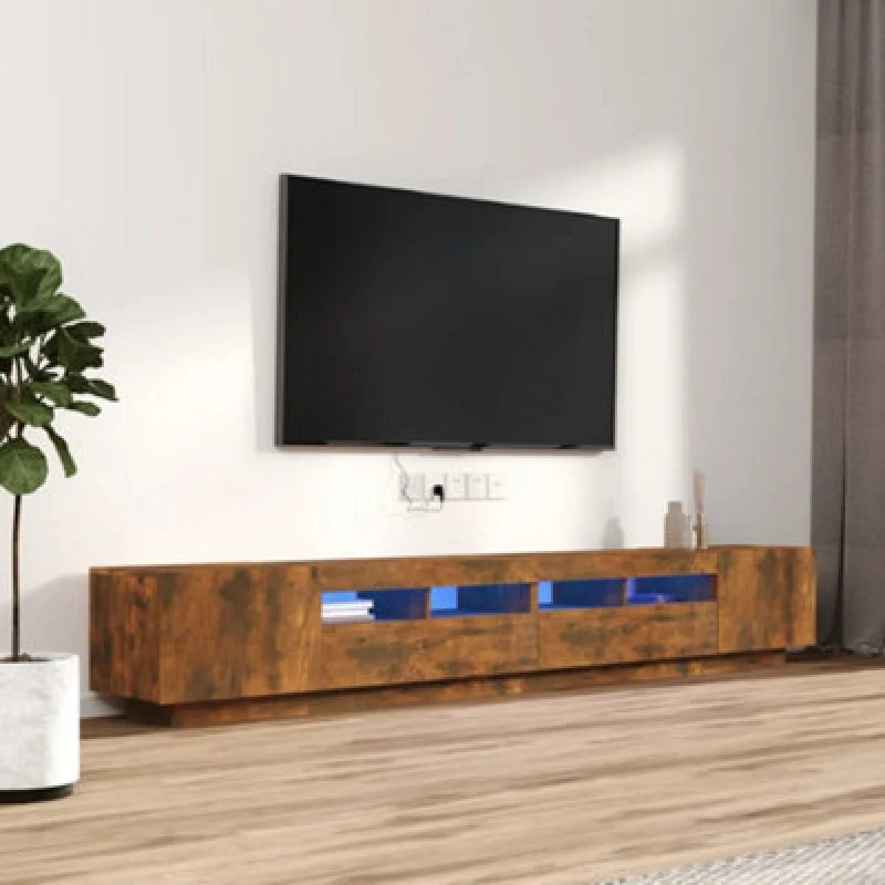 Image of Vidaxl 3 Piece TV Cabinet Set With LED Lights Smoked Oak Engineered Wood