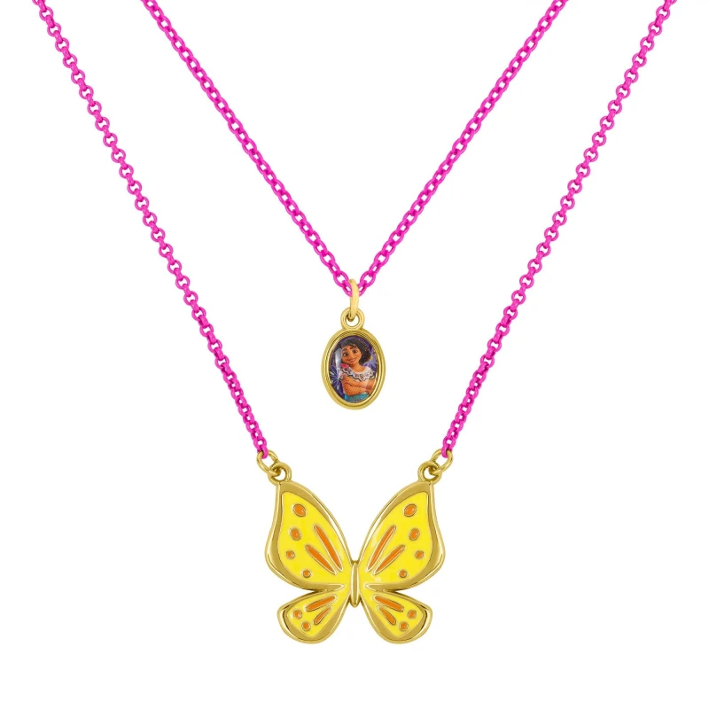 Image of Disney Encanto Pink and Yellow Mirabel and Butterfly Double Layered Necklace Pink One Size