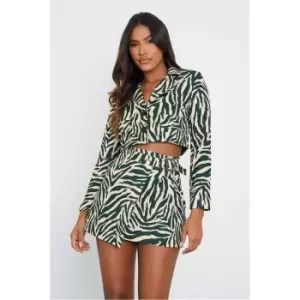 Image of I Saw It First Green Zebra Printed Belted Mini Wrap Skirt - Green