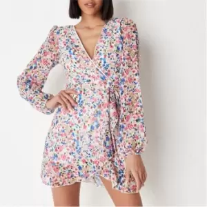 Image of Missguided Wrap Front Dobby Mini Tea Dress - Multi