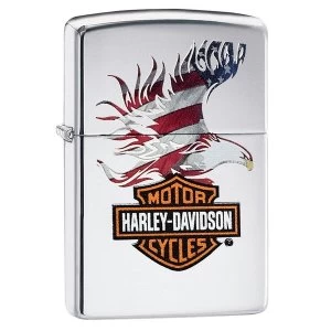 Image of Zippo Harley Davidson Flag Eagle Polished Chrome Windproof Lighter