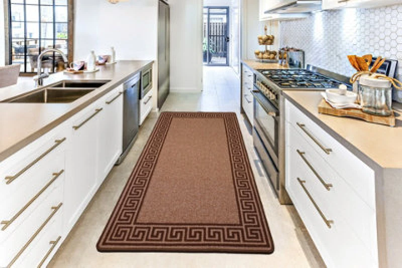 Image of Smart Living Smart Living Greekey Heavy Duty Machine Washable Hallway Kitchen Non Slip Door Mat in Brown Size: 40cm x 60cm Brown 40cm x 60cm Unisex
