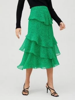 Image of Whistles Sketched Floral Tiered Skirt - Green/Multi
